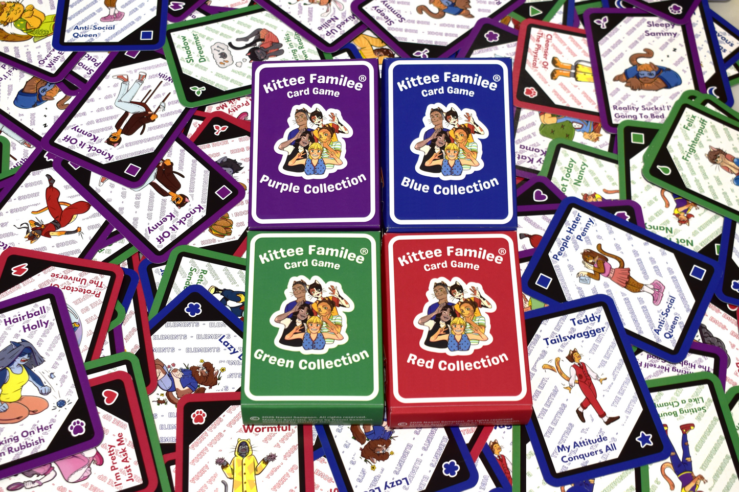 !!! BEST DEAL !!! All 4 Kittee Familee Card Games together: Blue, Red, Green and Purple