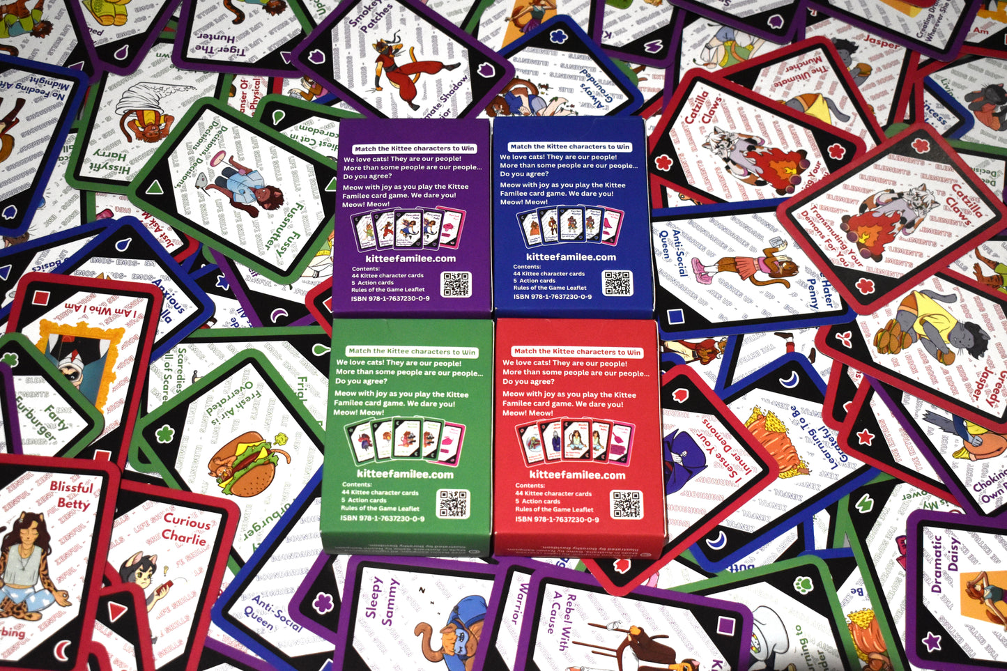 !!! BEST DEAL !!! All 4 Kittee Familee Card Games together: Blue, Red, Green and Purple
